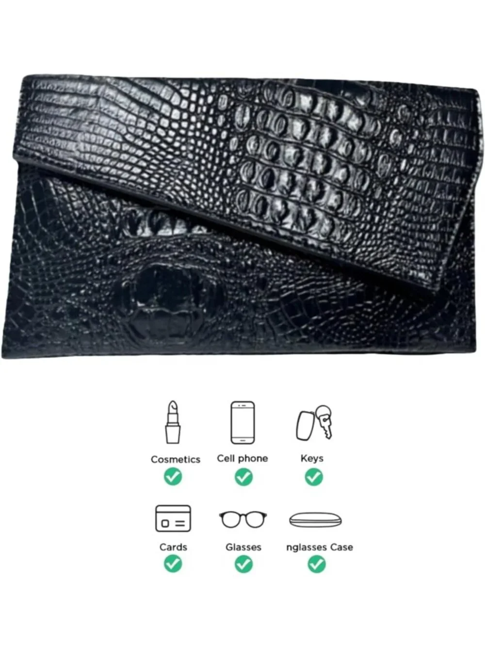 Chic Vegan Leather Crocodile Evening Clutch | Stylish Crossbody & Shoulder Bag